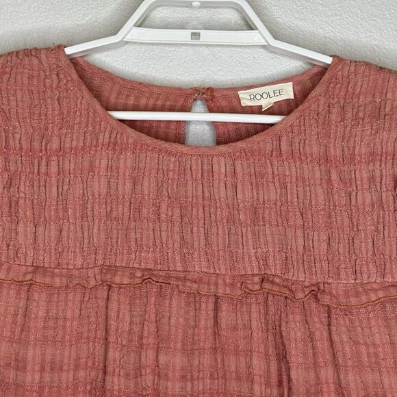 Roolee Women's Peasant Top Large Long Sleeve Round Neck Ruffle Trim Rusty Color - Picture 4 of 8